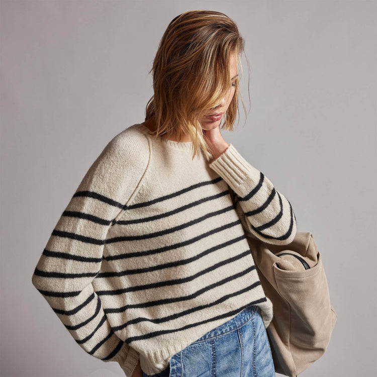 Nautical Stripe Cashmere Sweater in Ivory/Black | James Perse Los Angeles