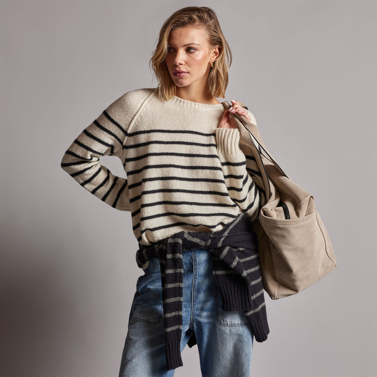 Nautical Stripe Cashmere Sweater in Ivory/Black | James Perse Los Angeles