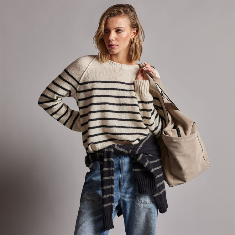 Nautical Stripe Cashmere Sweater in Ivory/Black | James Perse Los Angeles
