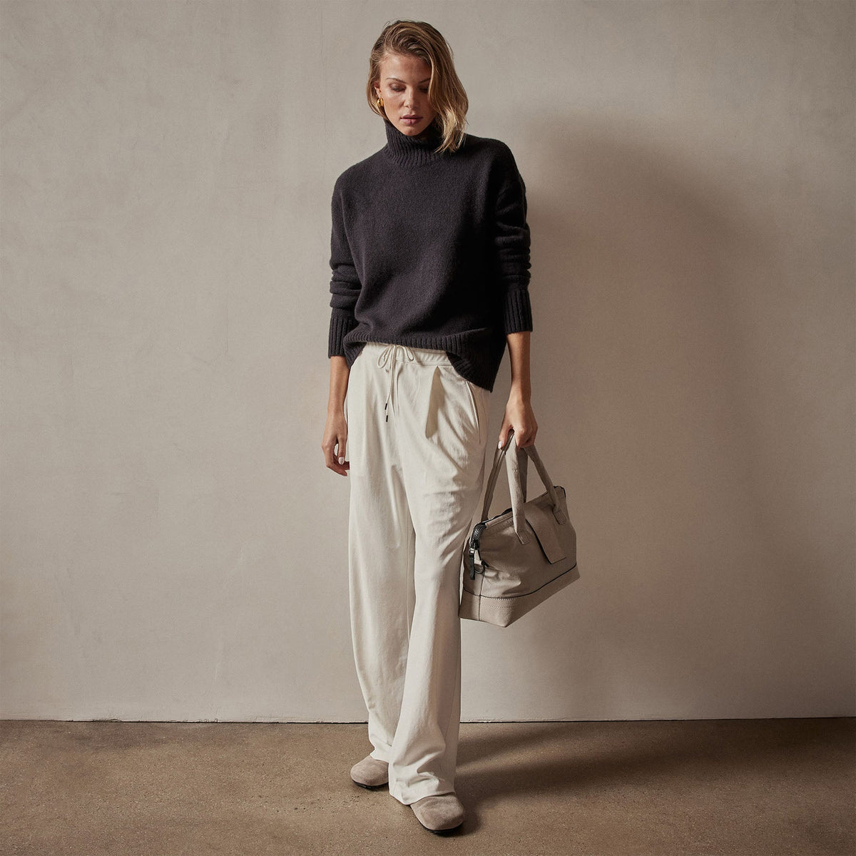 Mid Gauge Funnel Neck Sweater in Black | James Perse Los Angeles