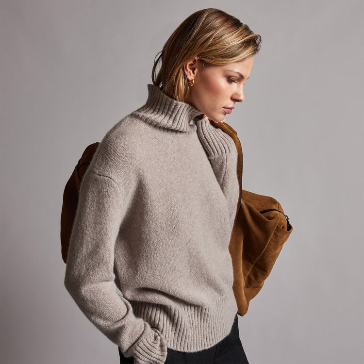 Mid Gauge Funnel Neck Sweater in Silver Wheat | James Perse Los Angeles