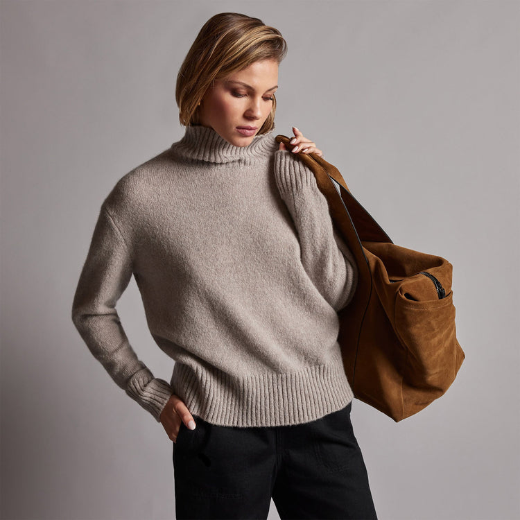 Mid Gauge Funnel Neck Sweater in Silver Wheat | James Perse Los Angeles
