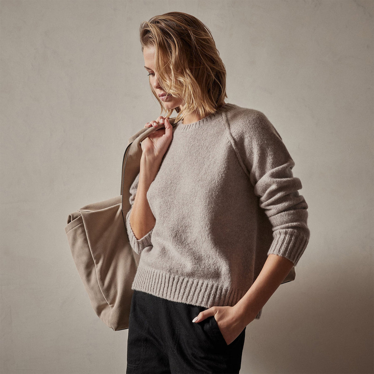 Cashmere Crew Sweater in Silver Wheat | James Perse Los Angeles