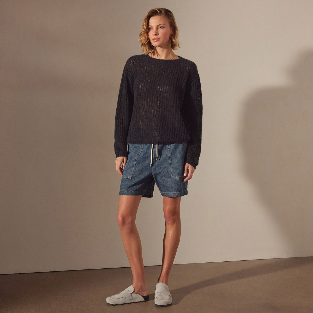 Light Cashmere Cobweb Pullover in Black | James Perse Los Angeles