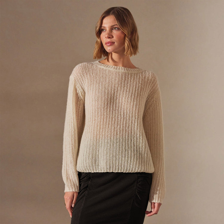 Lightweight Open Knit Cashmere Sweater in Ivory | James Perse Los Angeles