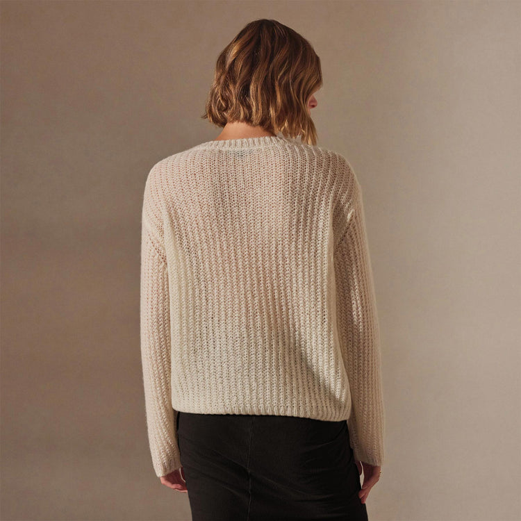 Lightweight Open Knit Cashmere Sweater in Ivory | James Perse Los Angeles