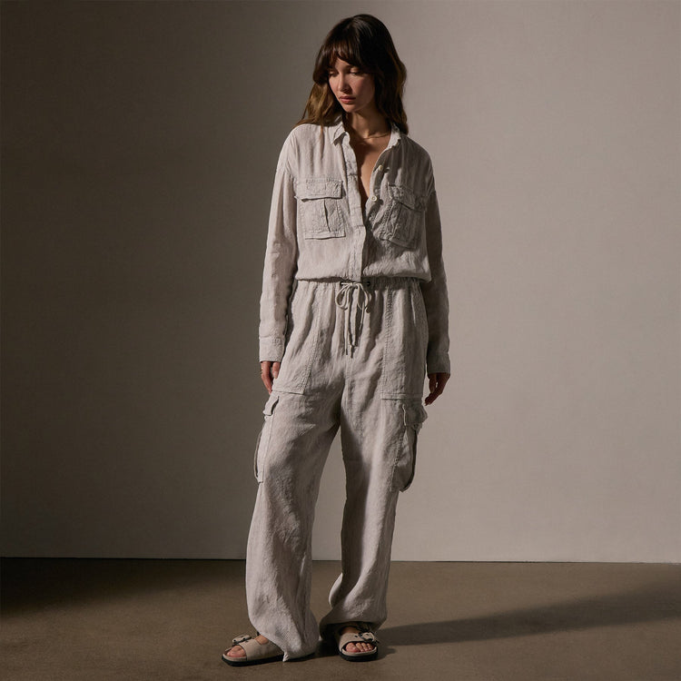 Textured Linen Viscose Jumpsuit in Nimbus Pigment | James Perse Los Angeles