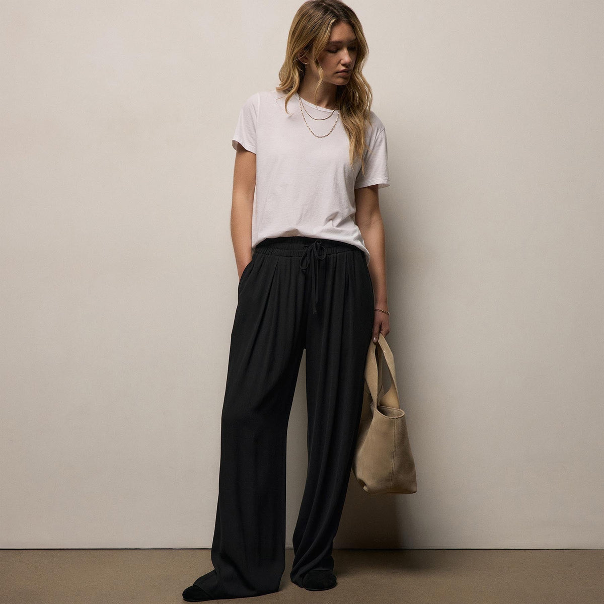 Lx Viscose Wool Paperbag Pant in Black | James Perse Los Angeles