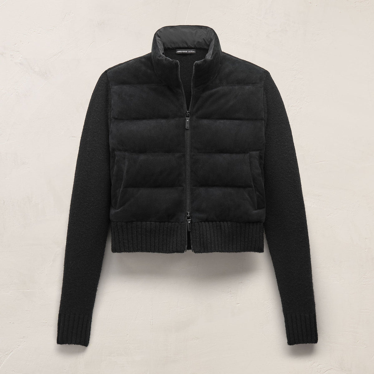 Quilted Suede Mixed Media Jacket in Black | James Perse Los Angeles