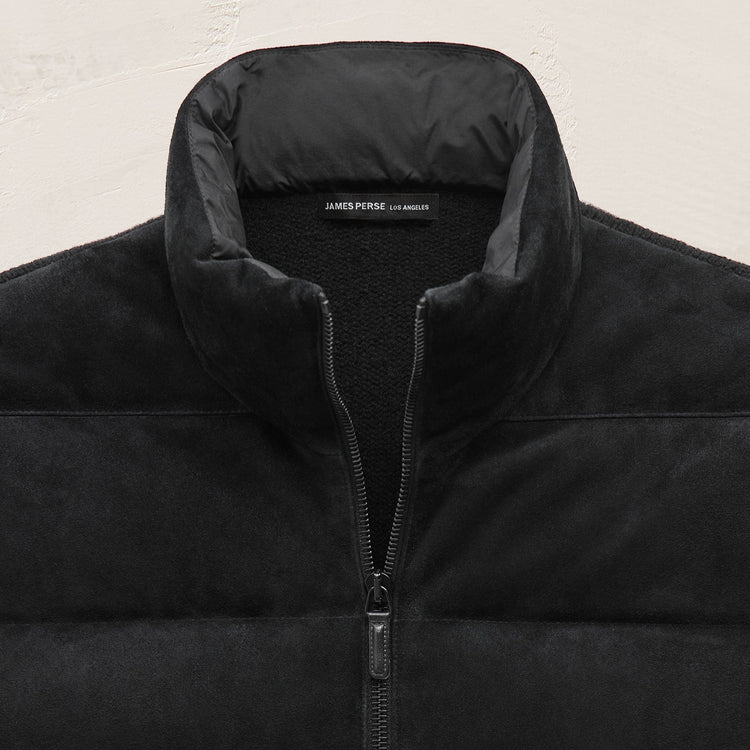 Quilted Suede Mixed Media Jacket in Black | James Perse Los Angeles