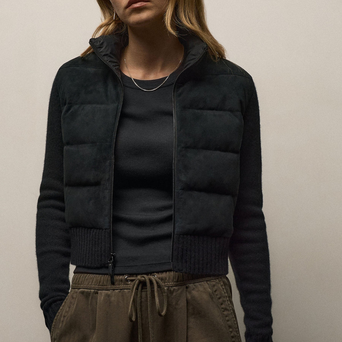 Quilted Suede Mixed Media Jacket in Black | James Perse Los Angeles