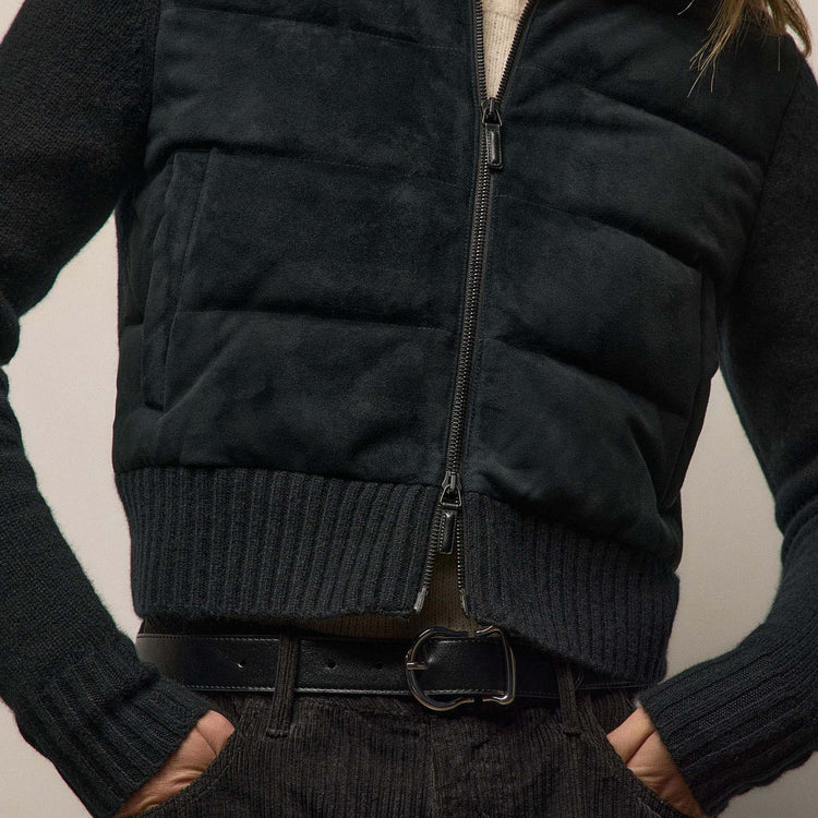 Quilted Suede Mixed Media Jacket in Black | James Perse Los Angeles