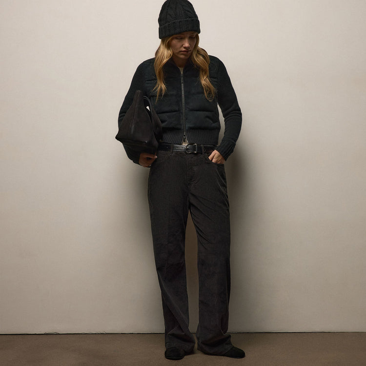 Quilted Suede Mixed Media Jacket in Black | James Perse Los Angeles