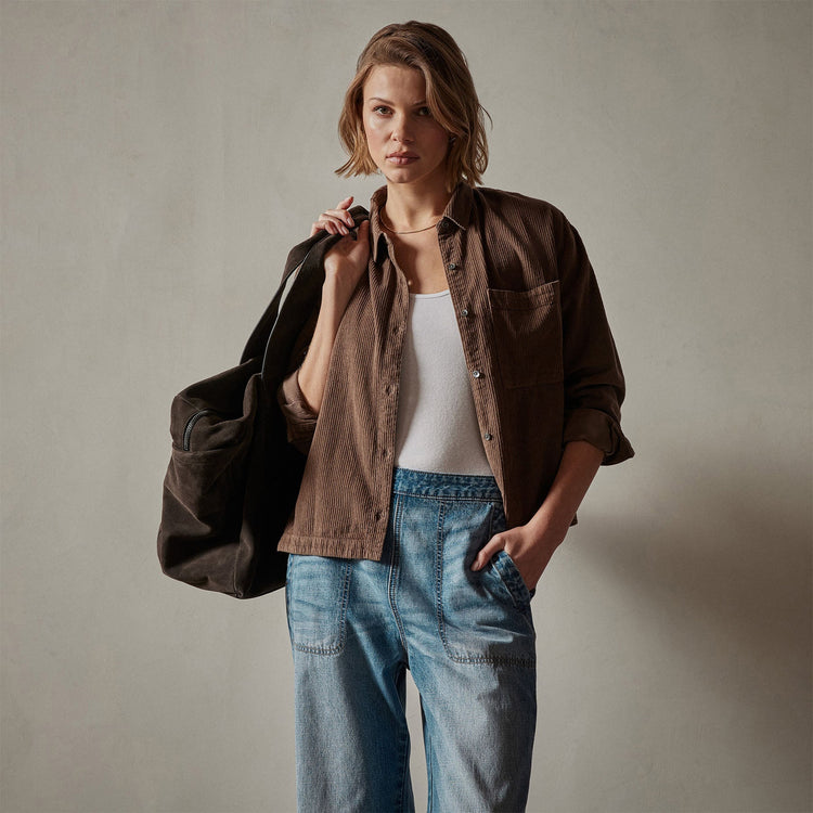 Corduroy Cropped Boxy Shirt in Fox Pigment | James Perse Los Angeles