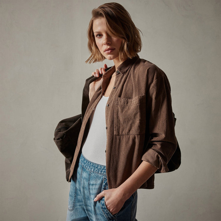 Corduroy Cropped Boxy Shirt in Fox Pigment | James Perse Los Angeles