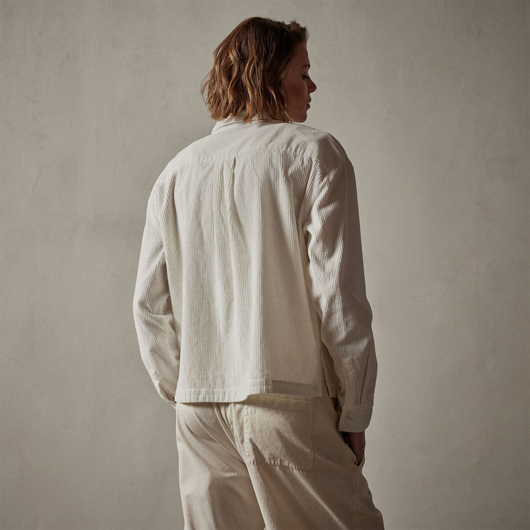 Corduroy Cropped Boxy Shirt in Ivory Pigment | James Perse Los Angeles