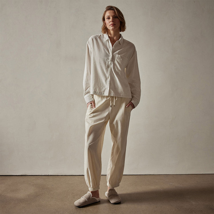 Corduroy Cropped Boxy Shirt in Ivory Pigment | James Perse Los Angeles