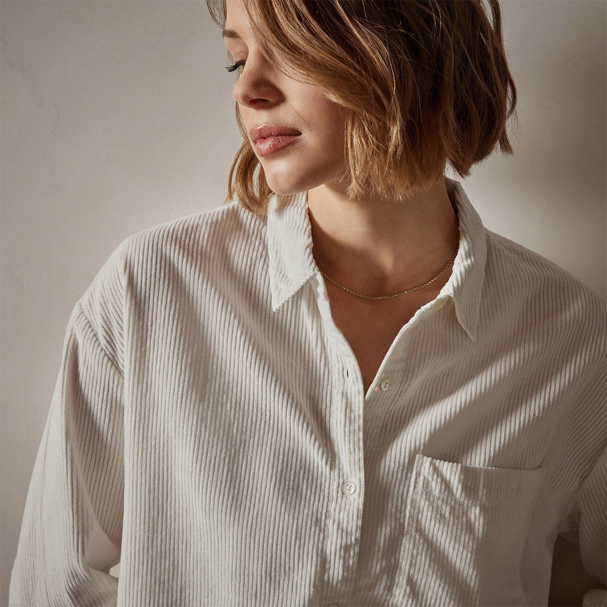 Corduroy Cropped Boxy Shirt in Ivory Pigment | James Perse Los Angeles
