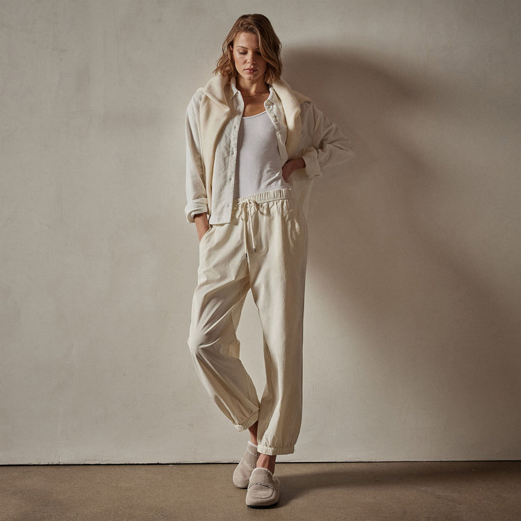 Corduroy Cropped Boxy Shirt in Ivory Pigment | James Perse Los Angeles