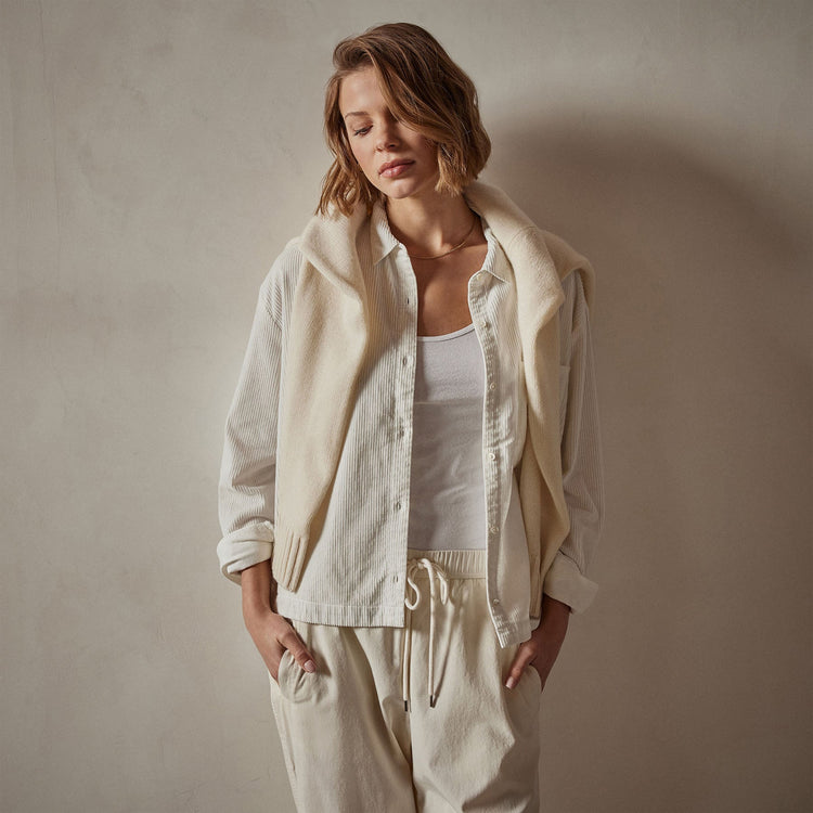 Corduroy Cropped Boxy Shirt in Ivory Pigment | James Perse Los Angeles