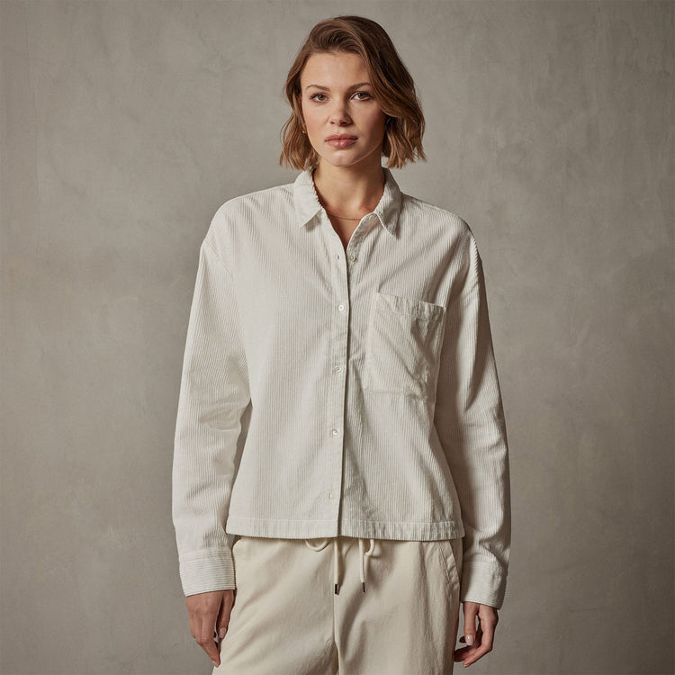 Corduroy Cropped Boxy Shirt in Ivory Pigment | James Perse Los Angeles
