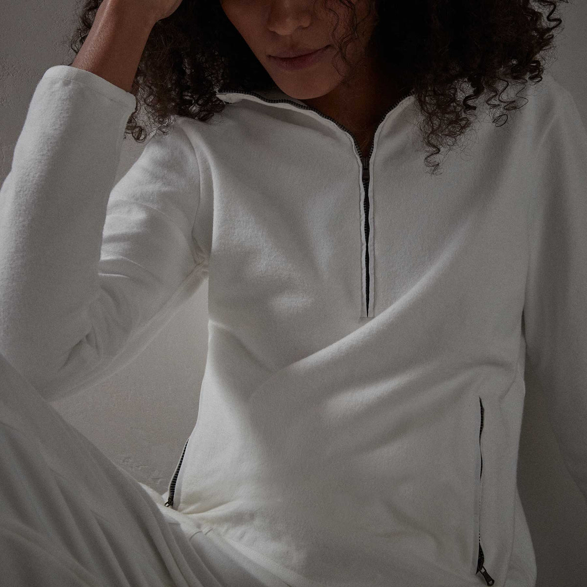 Brushed Terry Half Zip Funnel Neck - Everest White | James Perse Los Angeles
