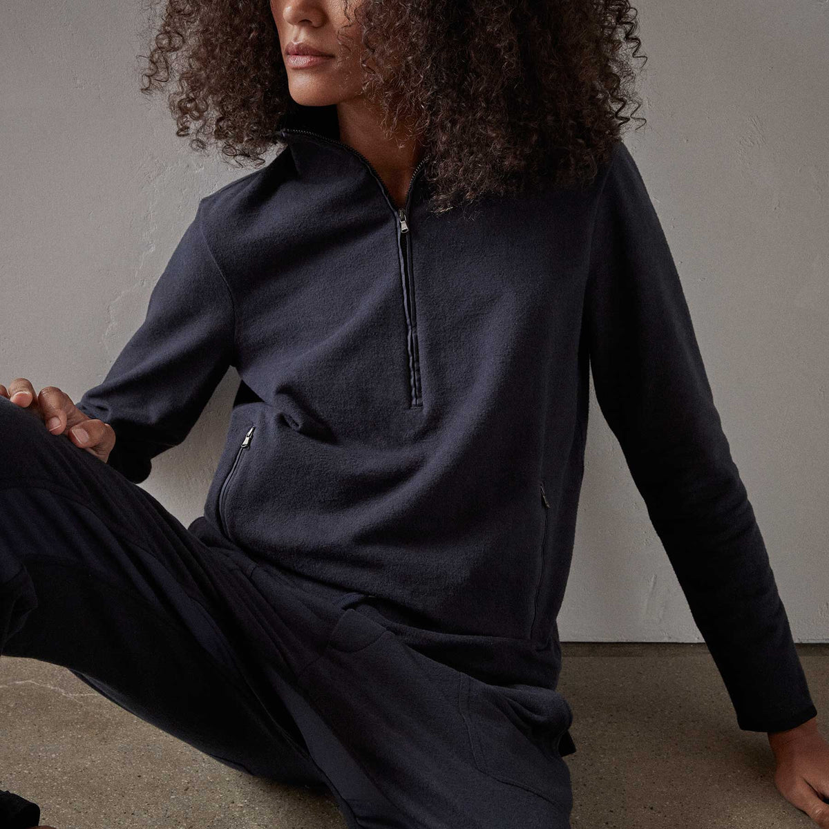 Brushed Terry Half Zip Funnel Neck - Navy | James Perse Los Angeles