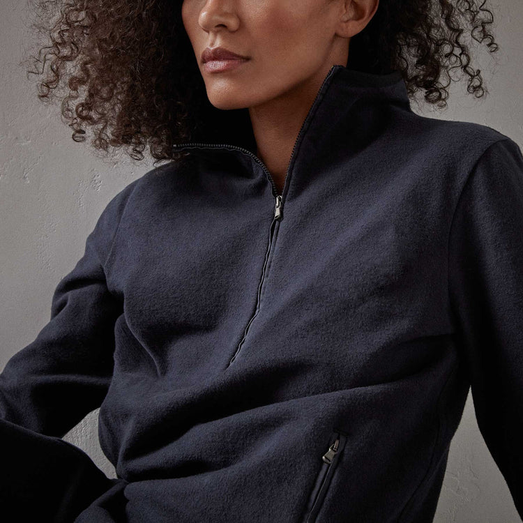 Brushed Terry Half Zip Funnel Neck - Navy | James Perse Los Angeles