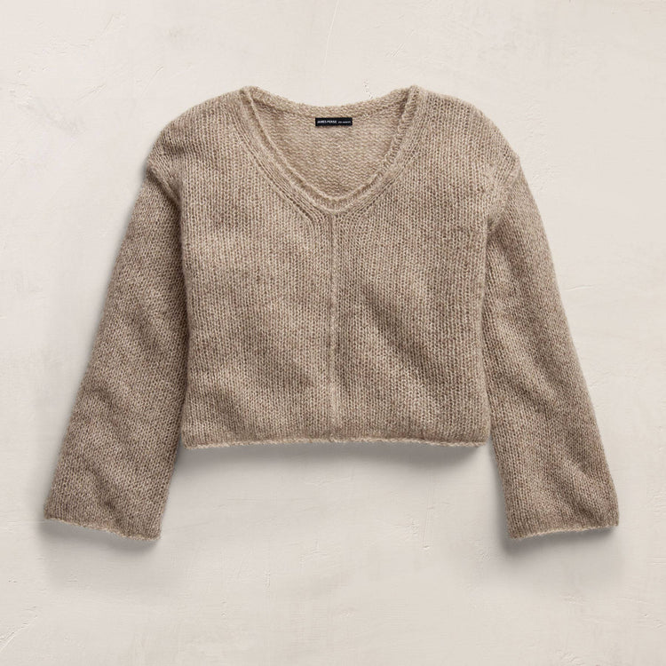 Marled Cashmere Silk V Neck Sweater in Grout Mix | James Perse Los Angeles