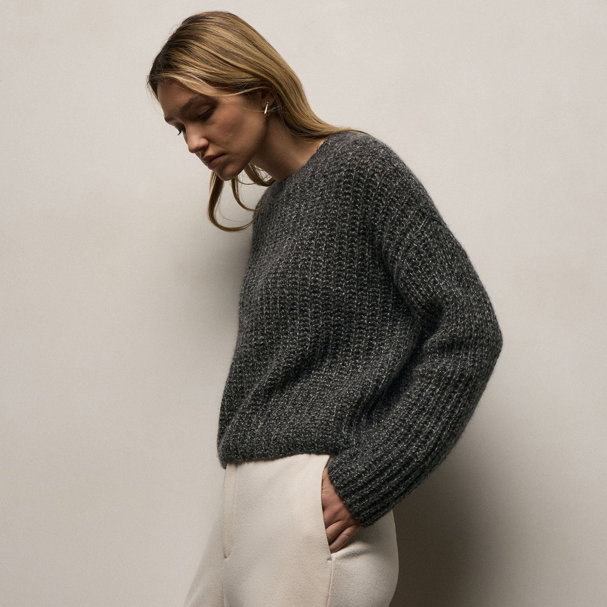 Cashmere Silk Marl Crew Neck in Black Mix | James Perse Los Angeles