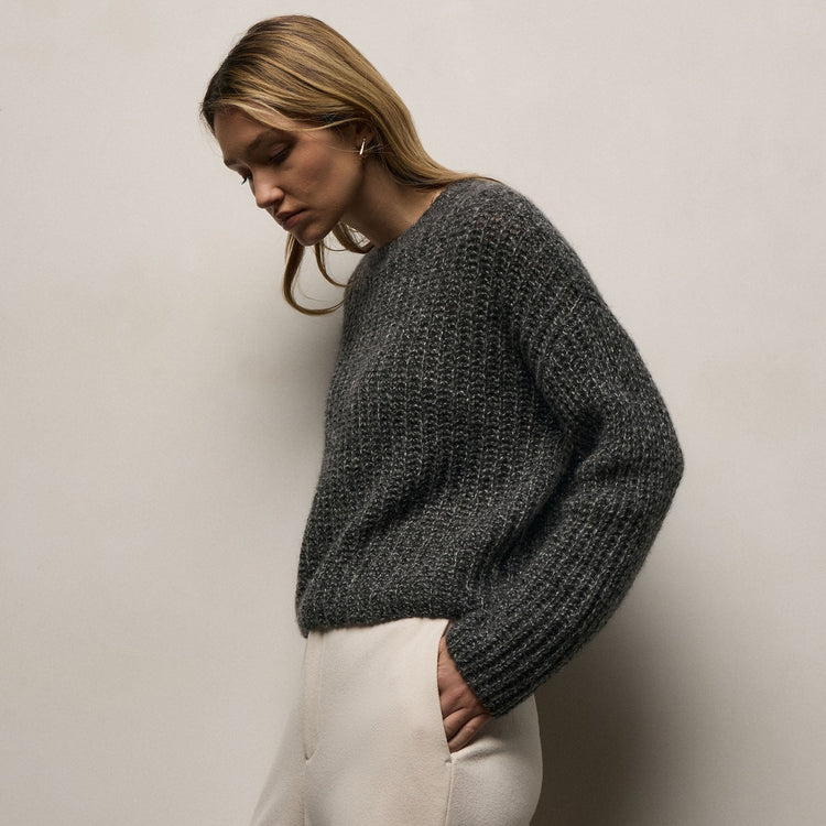 Cashmere Silk Marl Crew Neck in Black Mix | James Perse Los Angeles