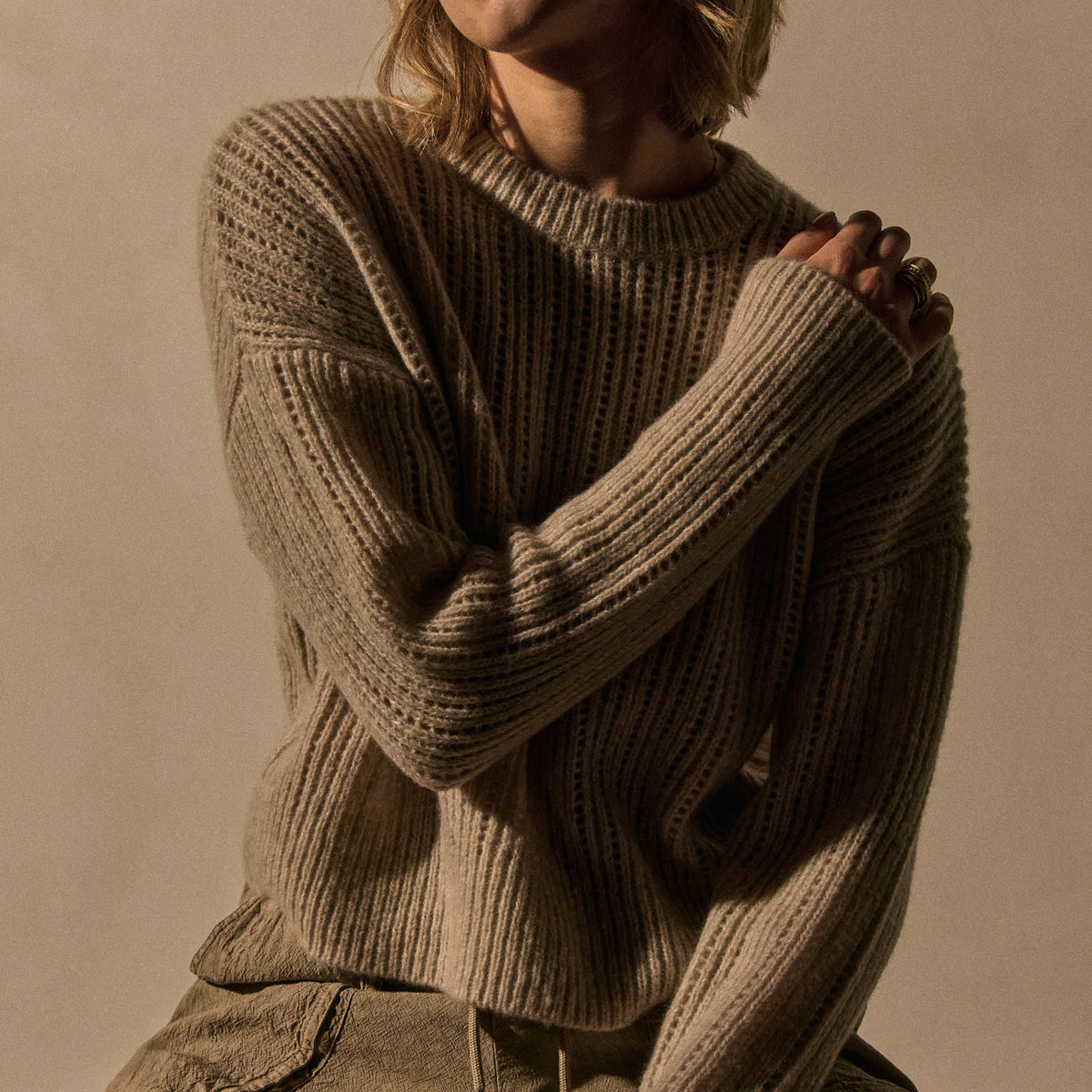 Open Stitch Crew Neck in Alabaster Mix | James Perse Los Angeles