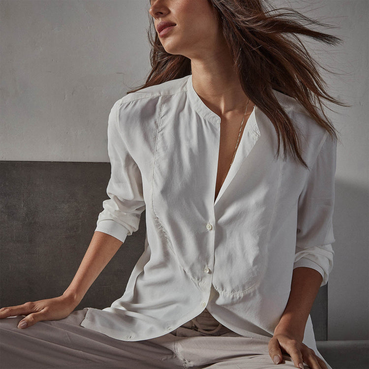 Tuxedo Shirt in Off White | James Perse Los Angeles