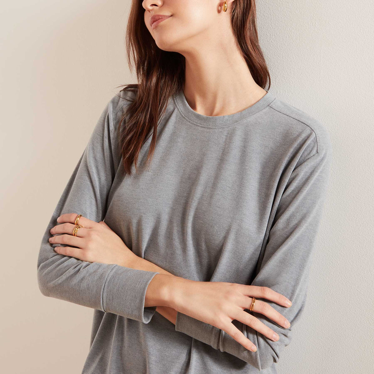 Drop Shoulder Lounge Sweatshirt - Heather Grey | James Perse Los Angeles