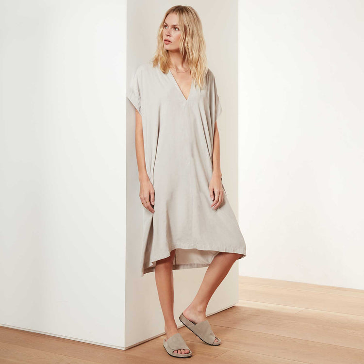Micro Suede Relaxed Hooded Dress - Silver | James Perse Los Angeles