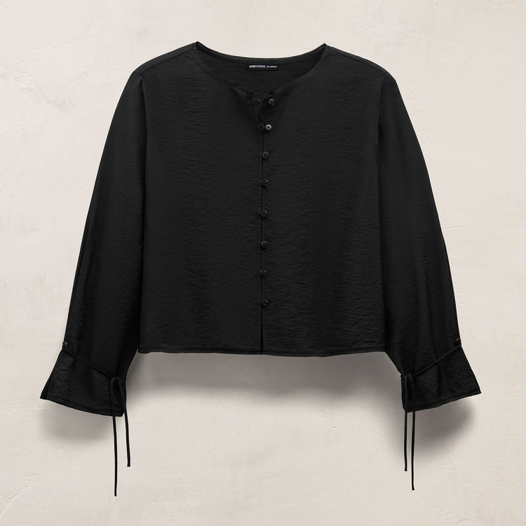 Modal Silk Blend Tie Up Blouse in Black | James Perse Los Angeles