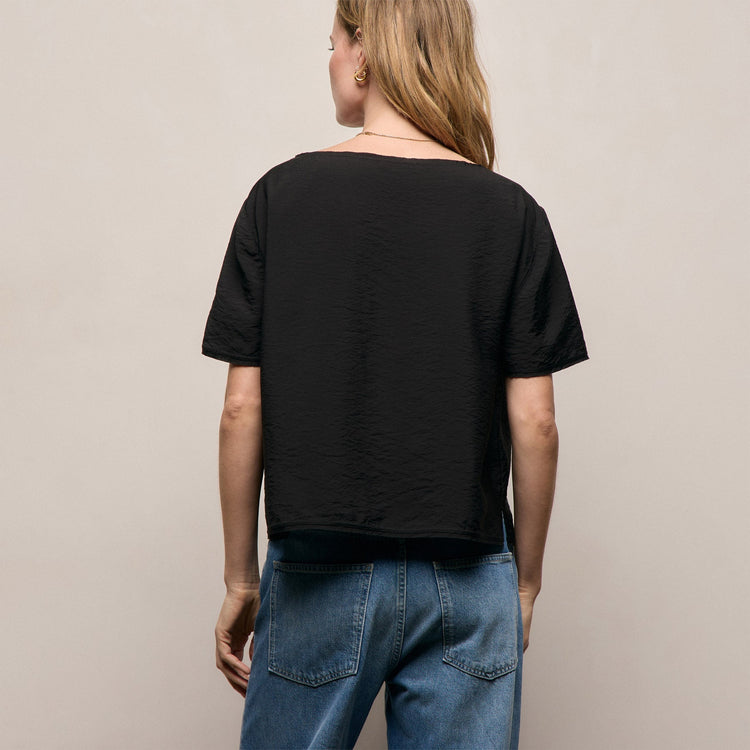 Modal Silk Blend Drop Shoulder Blouse in Black | James Perse Los Angeles