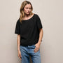 Modal Silk Blend Drop Shoulder Blouse in Black | James Perse Los Angeles
