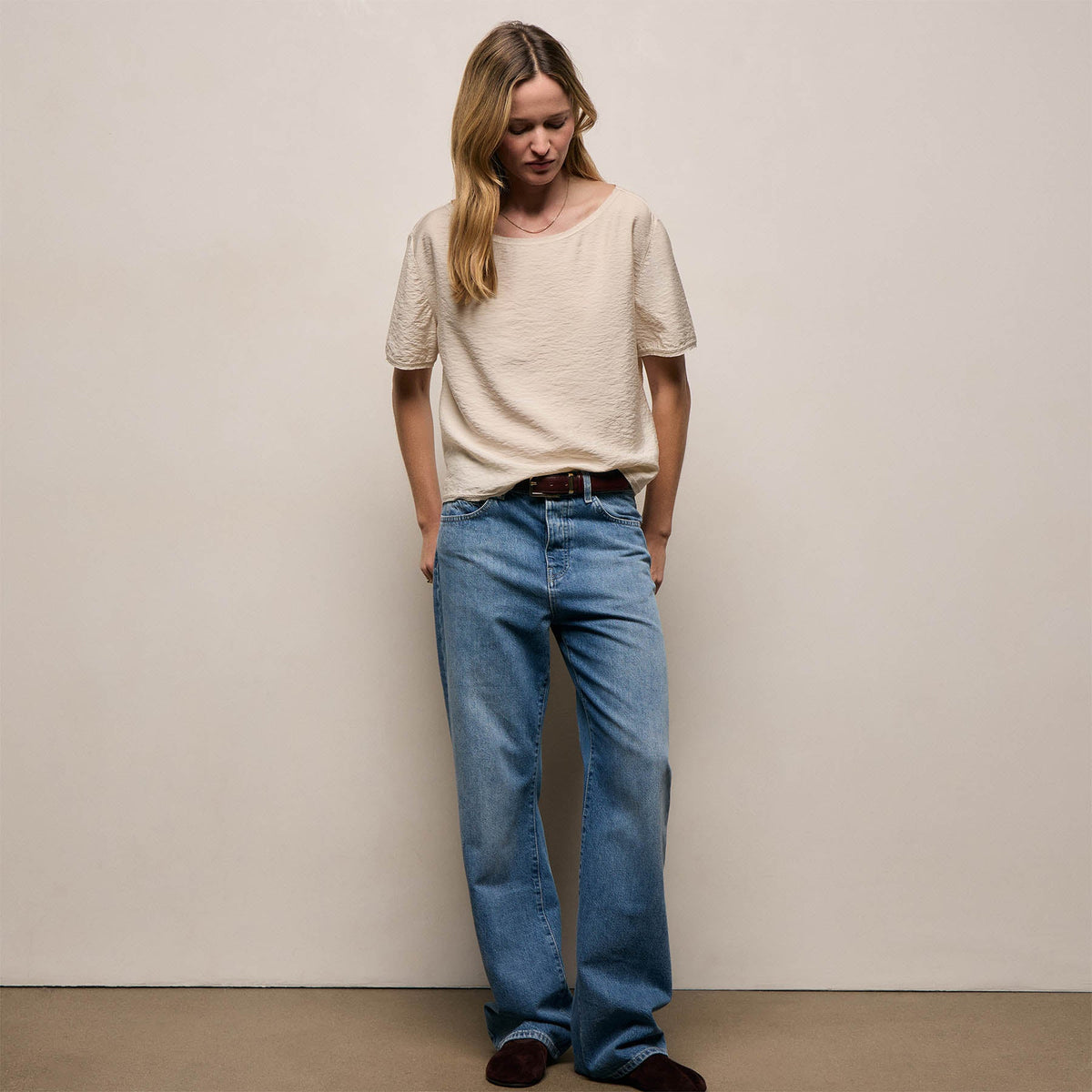 Silk Blend Drop Shoulder Blouse in Parchment | James Perse Los Angeles