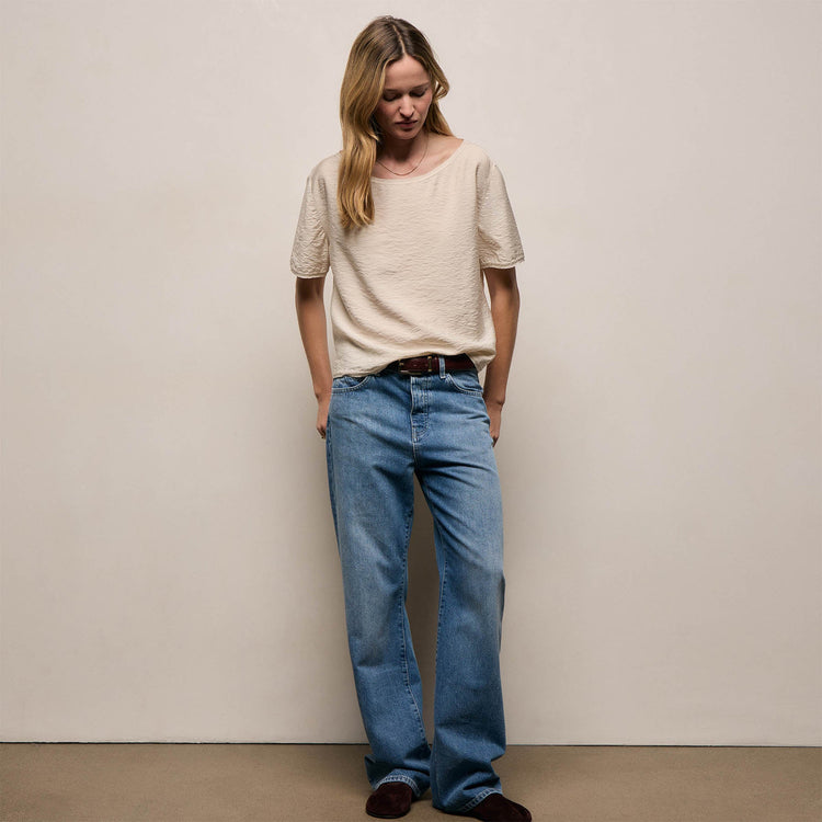 Silk Blend Drop Shoulder Blouse in Parchment | James Perse Los Angeles