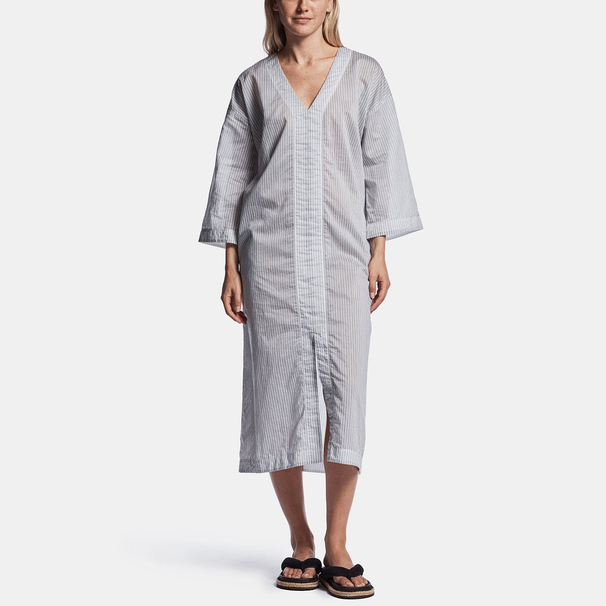 Striped Organza Caftan In Black/White | James Perse Los Angeles
