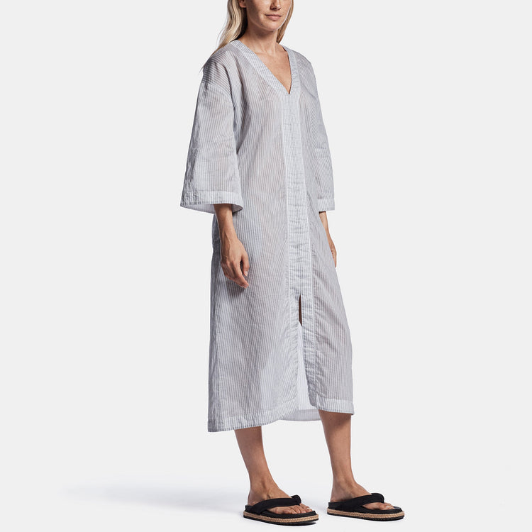 Striped Organza Caftan In Black/White | James Perse Los Angeles