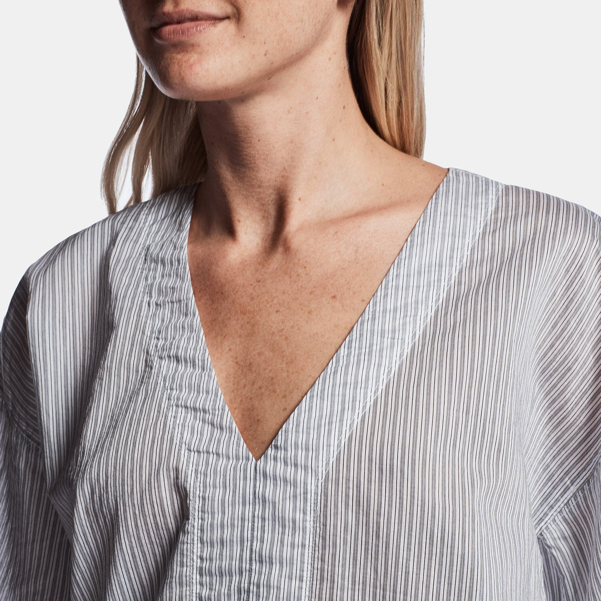 Striped Organza Caftan In Black/White | James Perse Los Angeles
