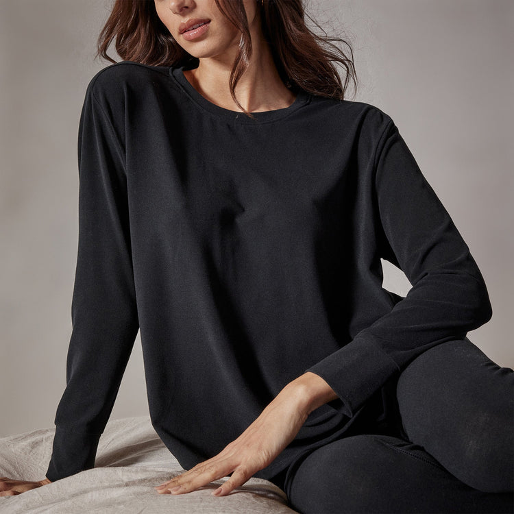 Drop Shoulder Lounge Sweatshirt in Black | James Perse Los Angeles