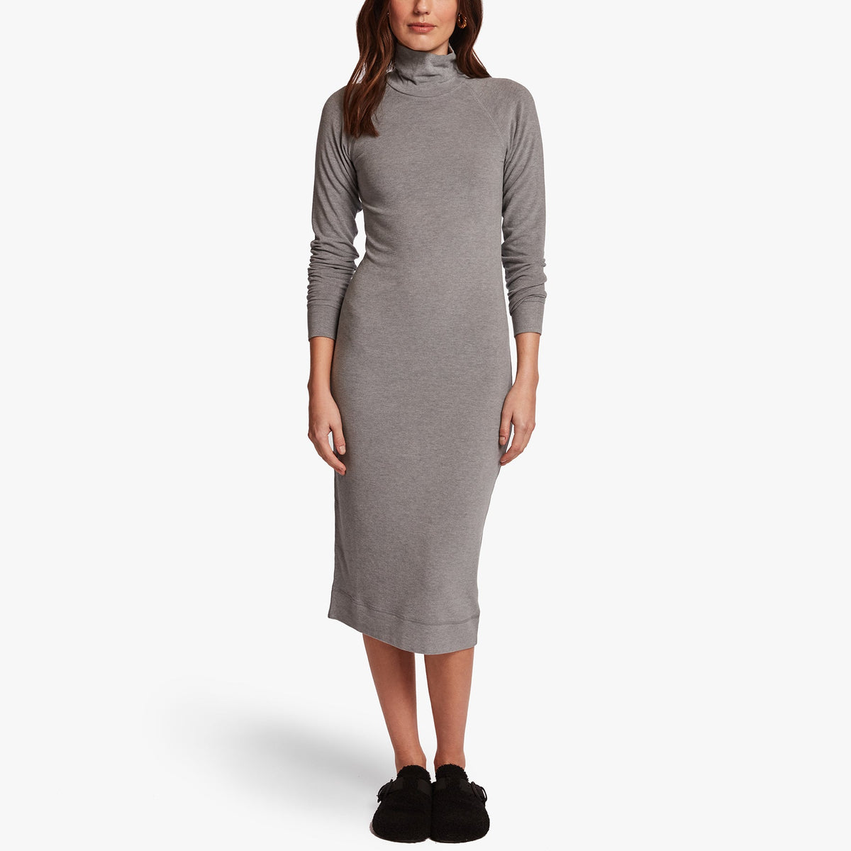 Micro Sueded Turtleneck Dress In Heather Grey | James Perse Los Angeles