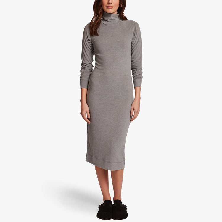 Micro Sueded Turtleneck Dress In Heather Grey | James Perse Los Angeles