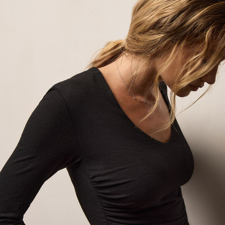 Strch Melange Jersey Long Sleeve Vneck in Black | James Perse Los Angeles