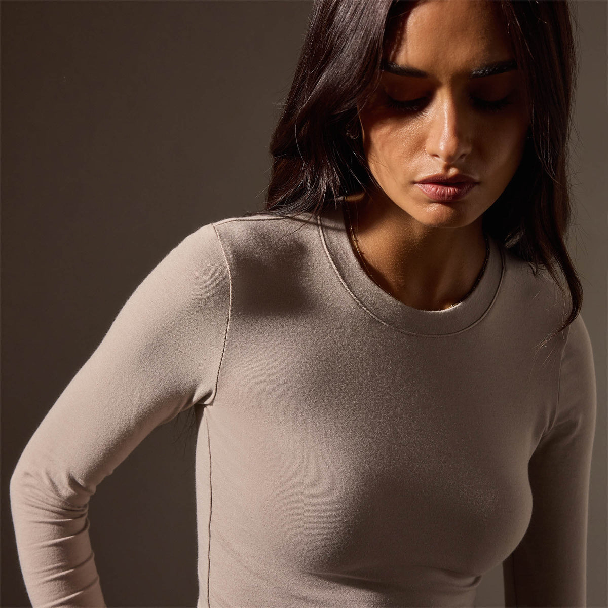 Long Sleeve Cropped Tee in Nude | James Perse Los Angeles