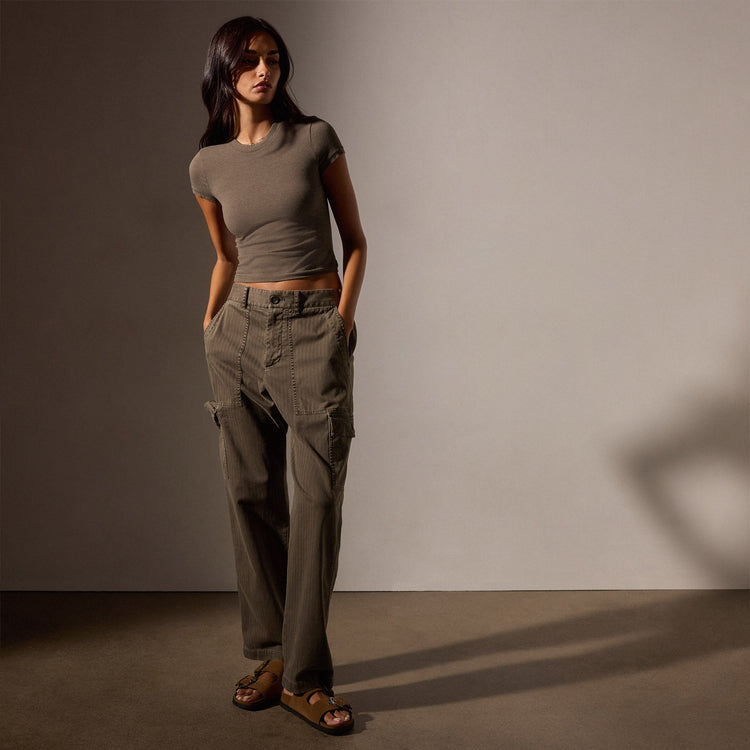 Short Sleeve Cropped Tee in Army Green | James Perse Los Angeles