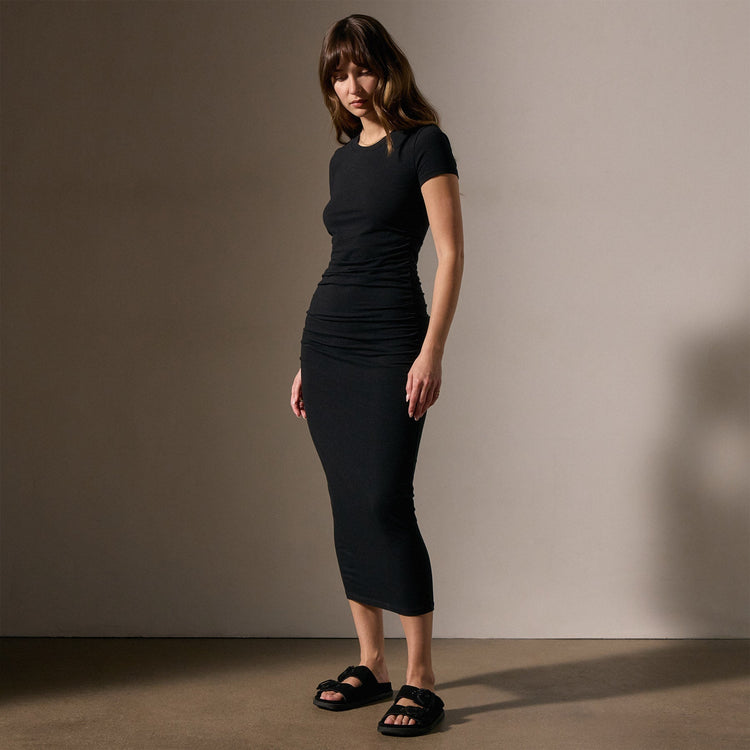 Ruched T Shirt Dress in Black | James Perse Los Angeles